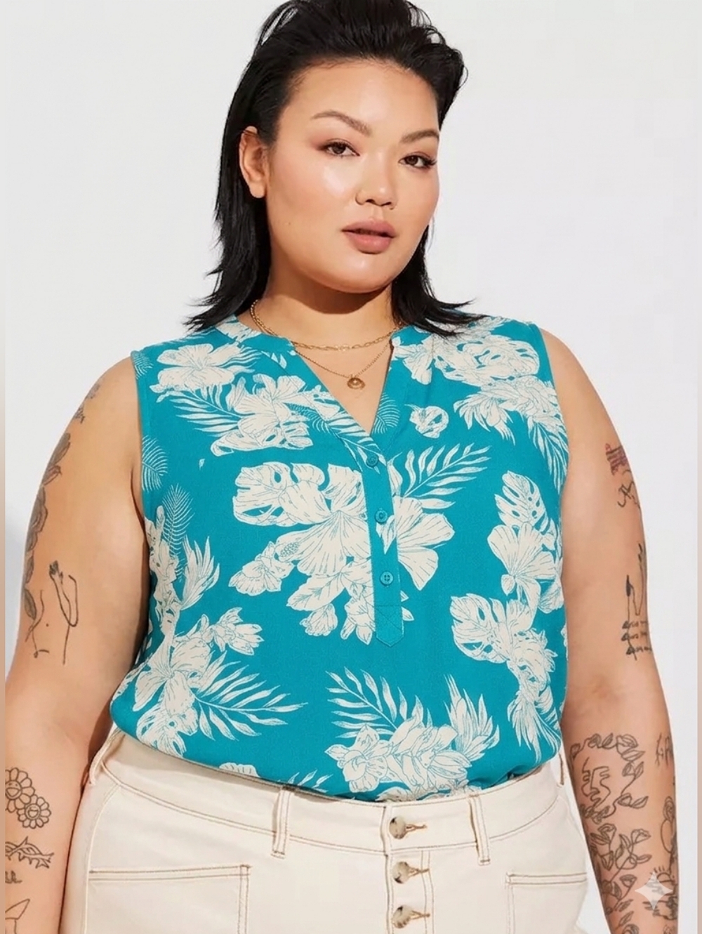 Torrid Blue Harper Washable Gauze Sleeveless Pullover Blouse Plus Size 1x 1